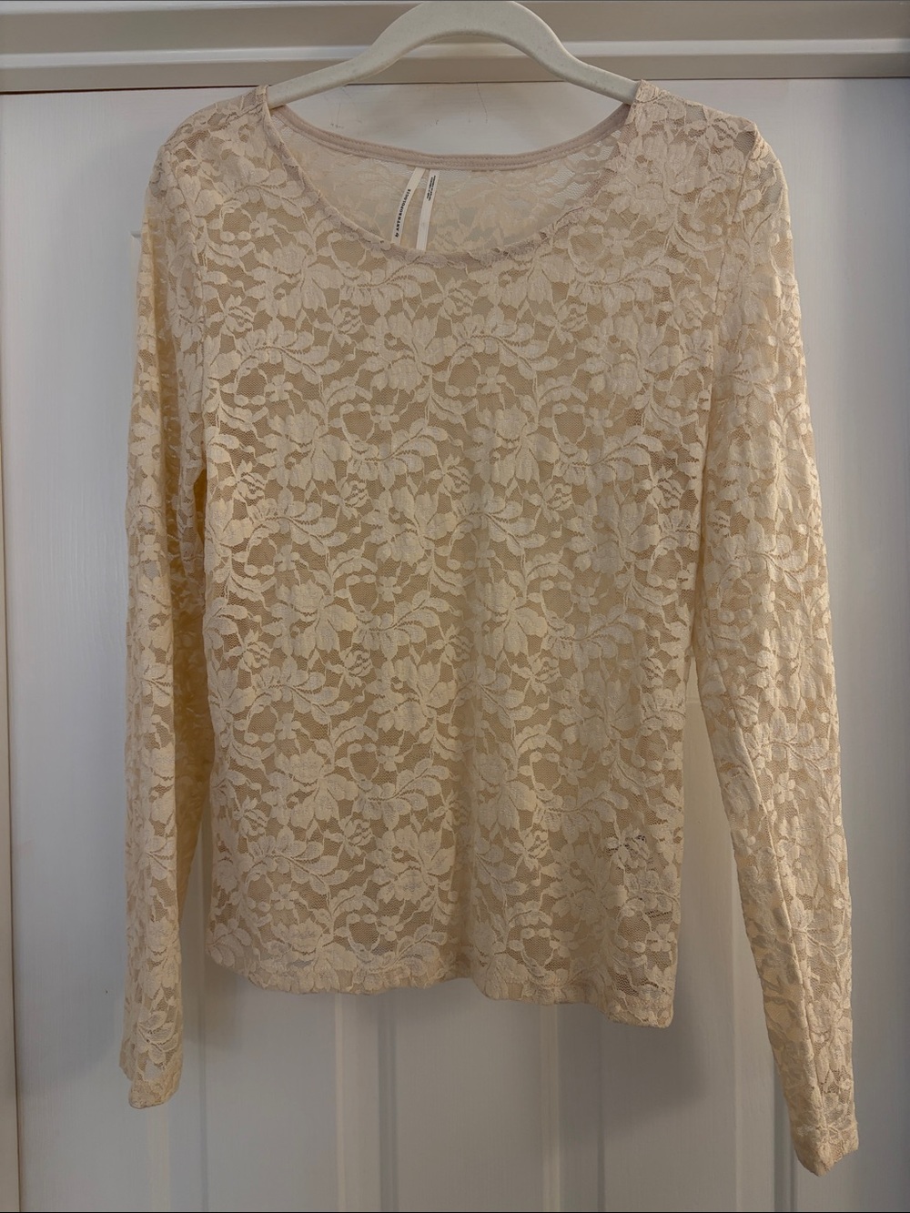 Anthropologie Cream Lace Long-Sleeve Top